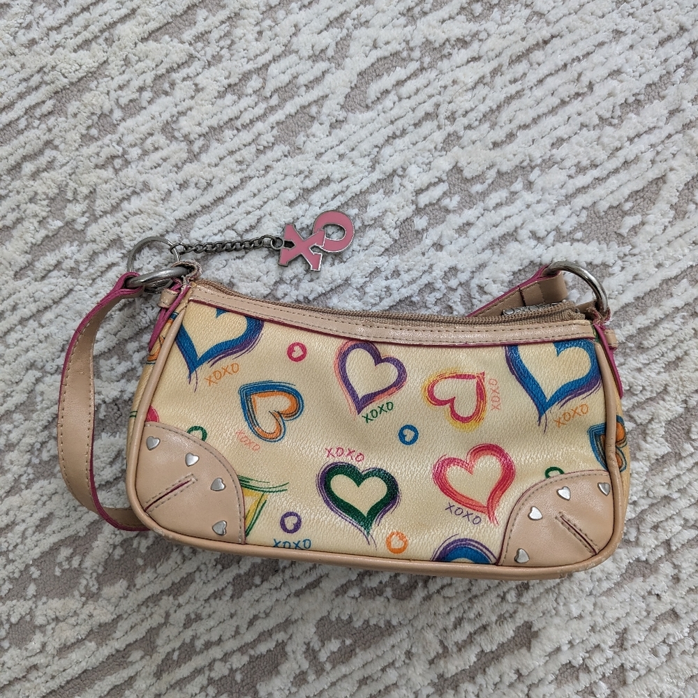 XOXO Mini bag, Multicolor Hearts on Creme Background, Single Strap with Zipper - Picture 4 of 17